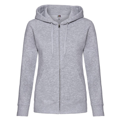 Heather Grey - Front - Fruit of the Loom Womens-Ladies Premium Hooded Lady Fit Sweat Jacket