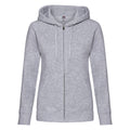 Heather Grey - Front - Fruit of the Loom Womens-Ladies Premium Hooded Lady Fit Sweat Jacket
