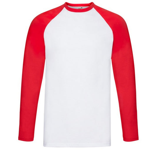 White-Red - Front - Fruit Of The Loom Mens Valueweight Long-Sleeved Baseball T-Shirt