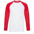 White-Red - Front - Fruit Of The Loom Mens Valueweight Long-Sleeved Baseball T-Shirt