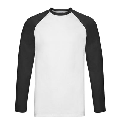 White-Black - Front - Fruit Of The Loom Mens Valueweight Long-Sleeved Baseball T-Shirt