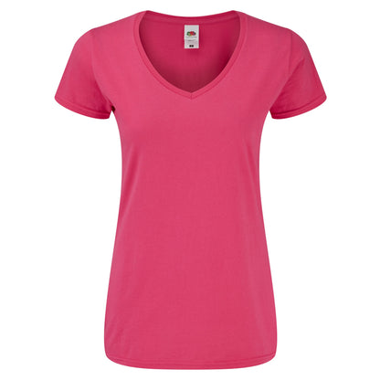 Fuchsia - Front - Fruit Of The Loom Womens-Ladies Iconic V Neck T-Shirt