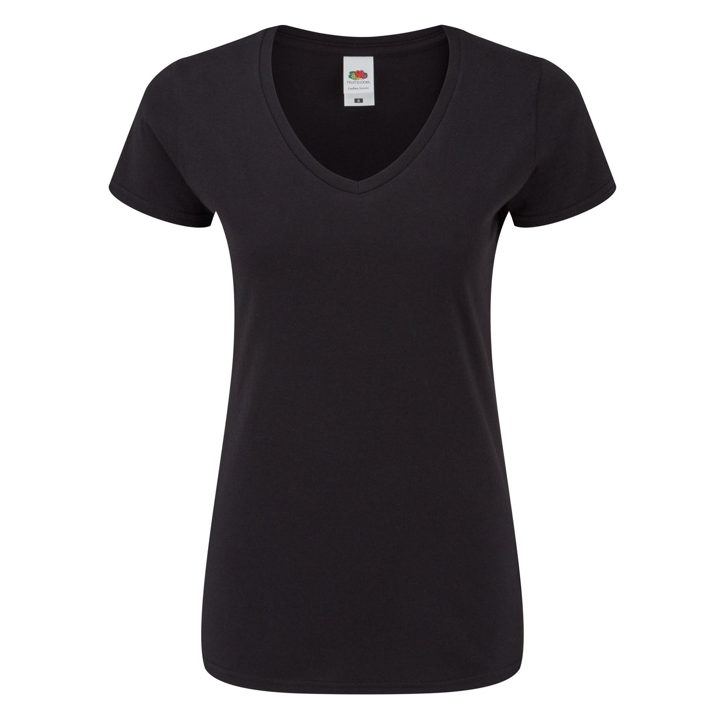 Black - Front - Fruit Of The Loom Womens-Ladies Iconic V Neck T-Shirt