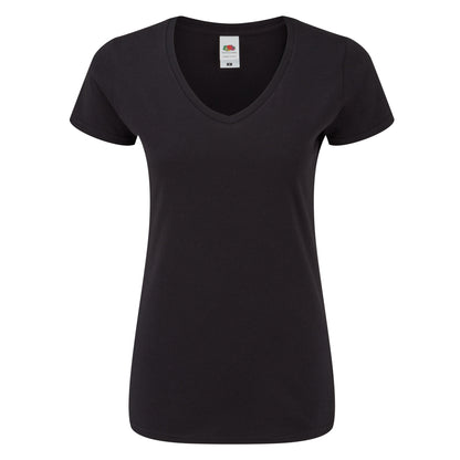 Black - Front - Fruit Of The Loom Womens-Ladies Iconic V Neck T-Shirt