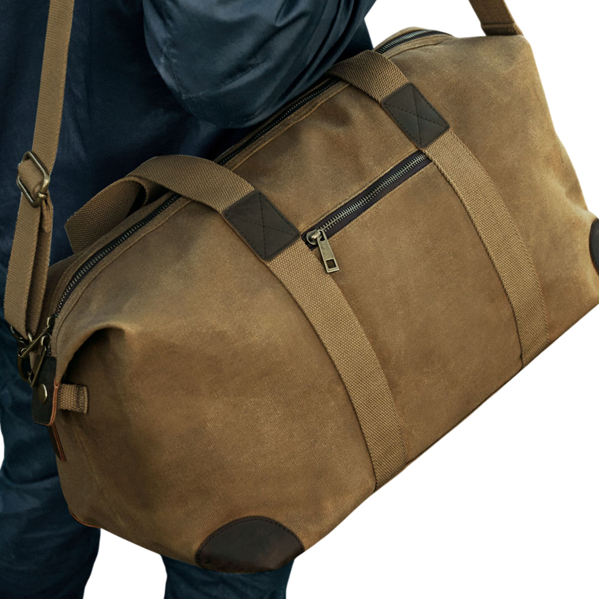 Desert Sand - Back - Quadra Heritage Leather Trim Waxed Canvas Holdall