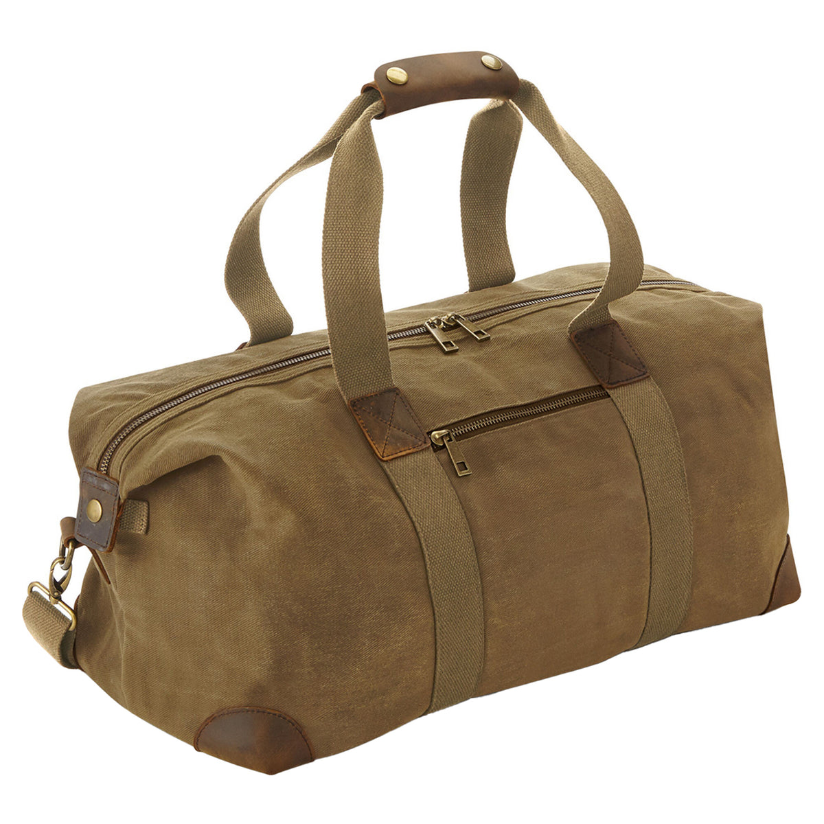 Desert Sand - Front - Quadra Heritage Leather Trim Waxed Canvas Holdall