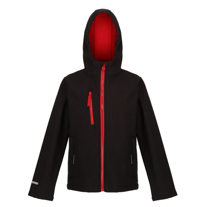 Black-Classic Red - Front - Regatta Childrens-Kids Ablaze 3 Layer Hooded Soft Shell Jacket