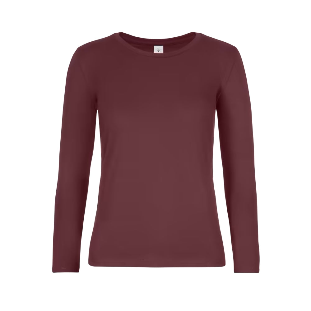 Burgundy - Front - B&C Womens-Ladies #E190 Long-Sleeved T-Shirt