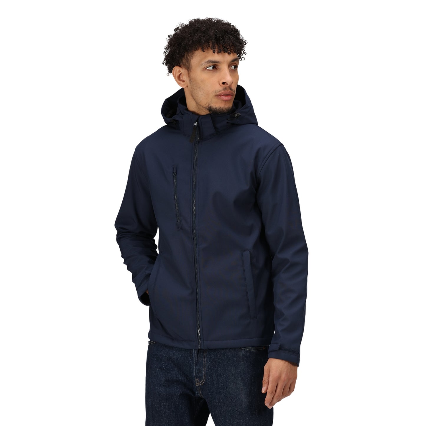 Navy - Side - Regatta Mens Venturer 3 Layer Hooded Soft Shell Jacket