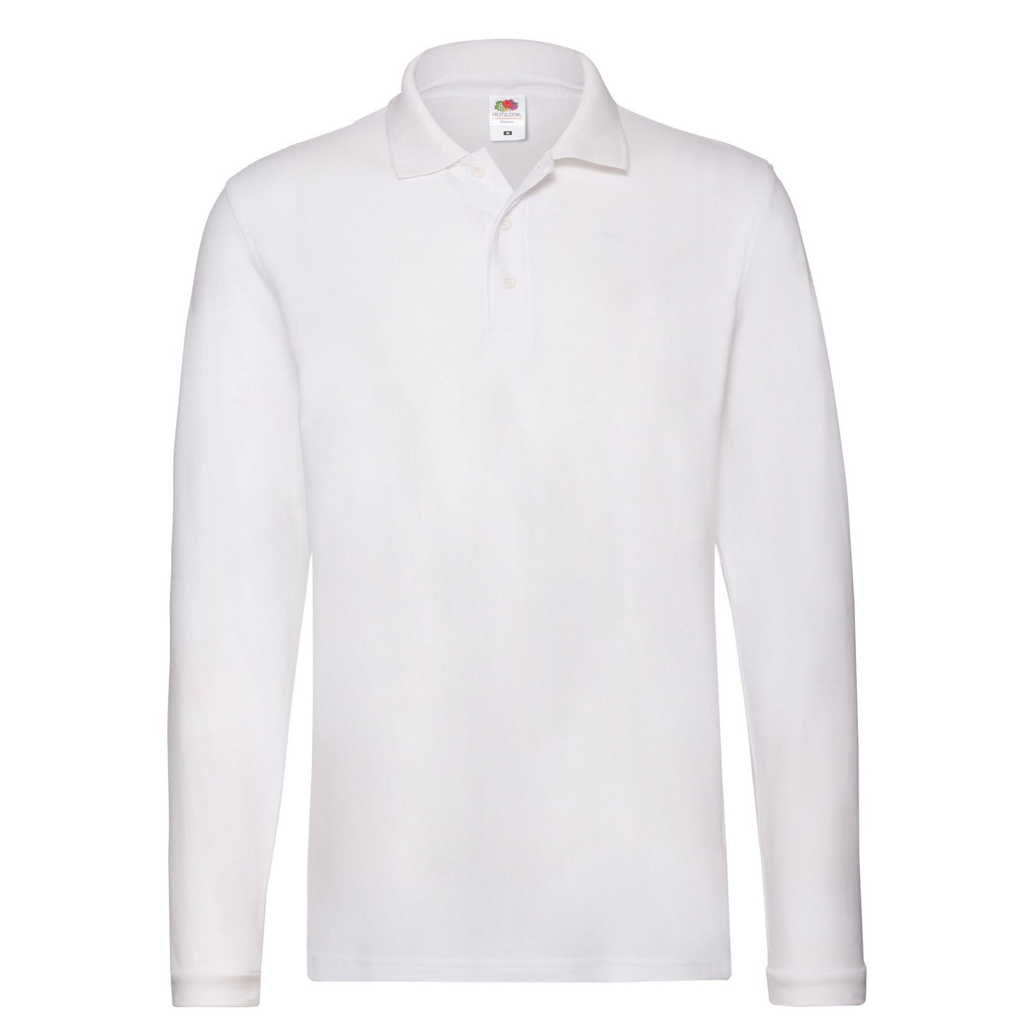 White - Front - Fruit Of The Loom Mens Premium Plain Long-Sleeved Polo Shirt
