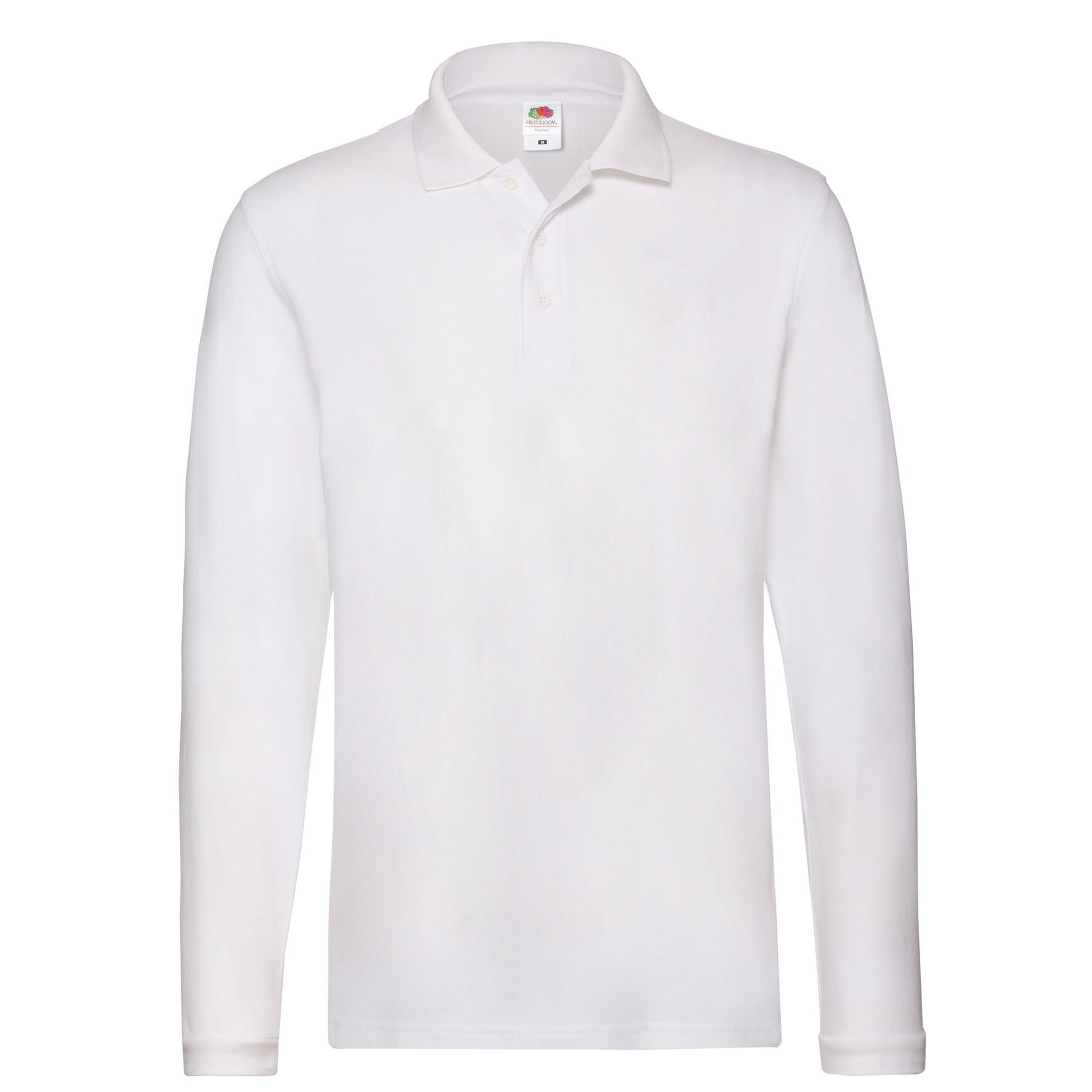 White - Front - Fruit Of The Loom Mens Premium Plain Long-Sleeved Polo Shirt