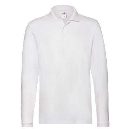 White - Front - Fruit Of The Loom Mens Premium Plain Long-Sleeved Polo Shirt