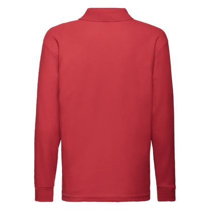 Red - Back - Fruit of the Loom Childrens-Kids Long-Sleeved Polo Shirt