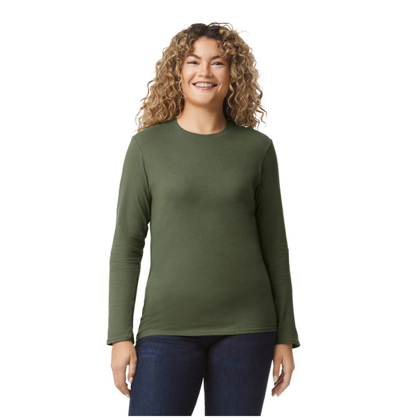 Military Green - Front - Gildan Unisex Adult Soft Touch Long-Sleeved T-Shirt