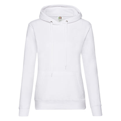 White - Front - Fruit of the Loom Womens-Ladies Classic Plain Hoodie