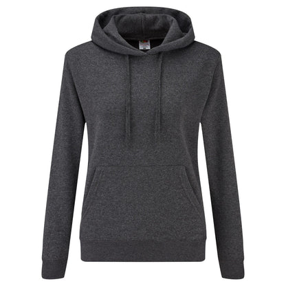 Dark Heather Grey - Front - Fruit of the Loom Womens-Ladies Classic Plain Hoodie
