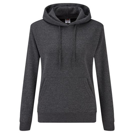 Dark Heather Grey - Front - Fruit of the Loom Womens-Ladies Classic Plain Hoodie