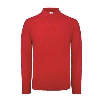 Red - Front - B&C Mens ID.001 Long-Sleeved Polo Shirt
