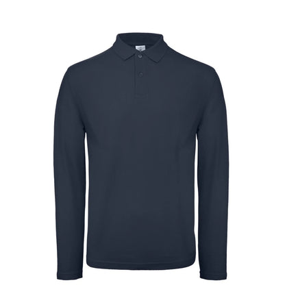 Navy - Front - B&C Mens ID.001 Long-Sleeved Polo Shirt
