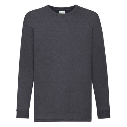 Dark Heather Grey - Front - Fruit of the Loom Childrens-Kids Valueweight Polycotton Long-Sleeved T-Shirt