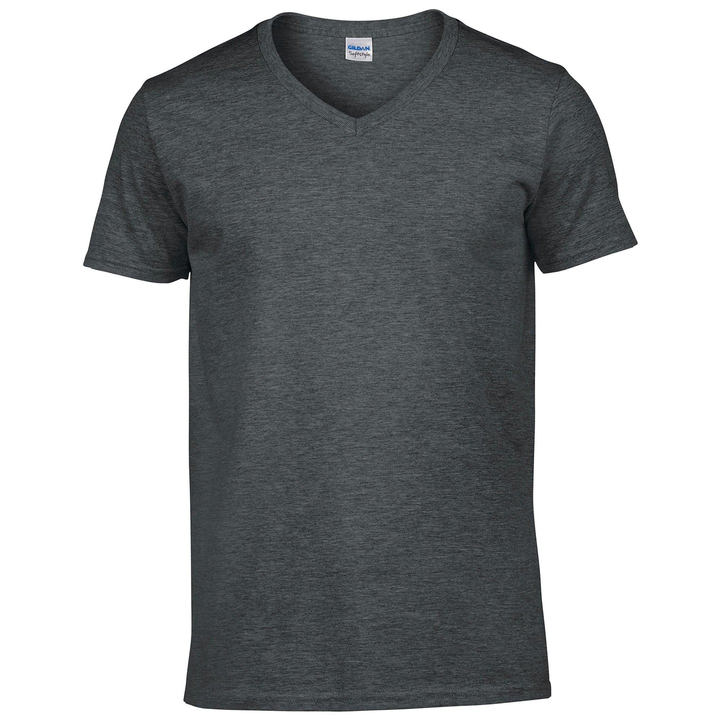Dark Heather - Side - Gildan Mens Soft Style V-Neck Short Sleeve T-Shirt
