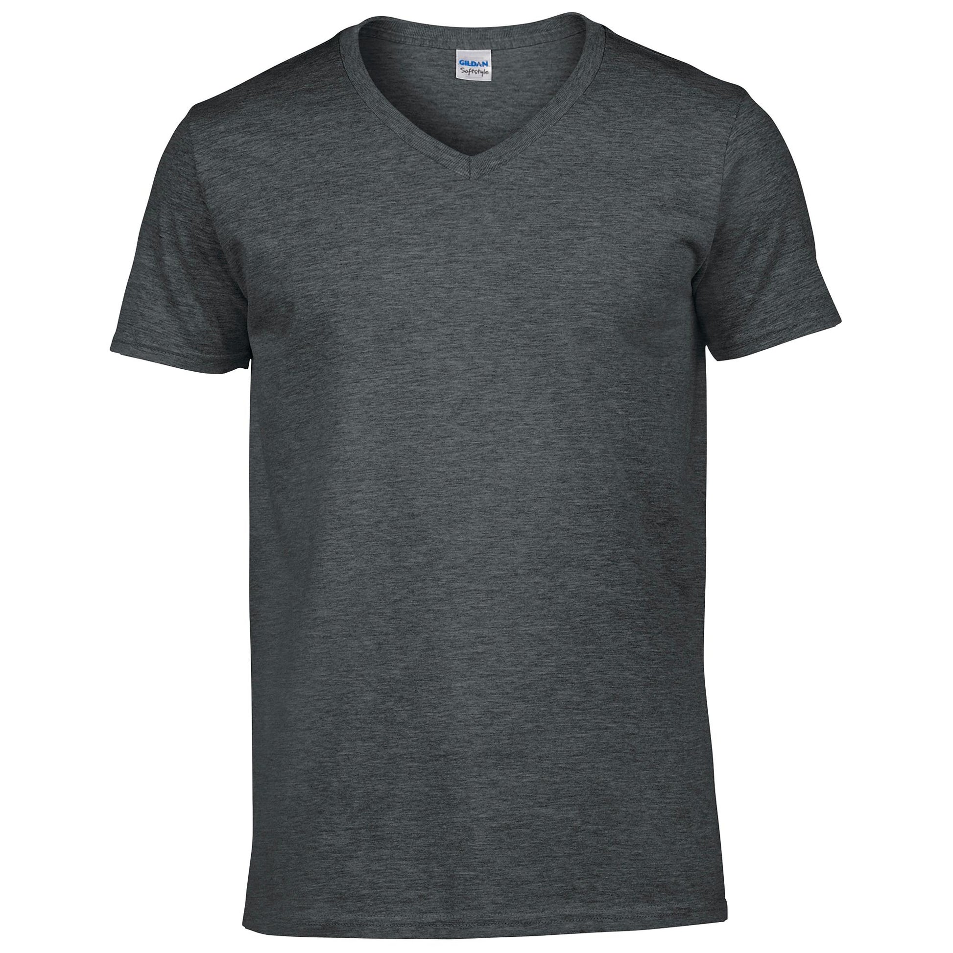 Dark Heather - Side - Gildan Mens Soft Style V-Neck Short Sleeve T-Shirt