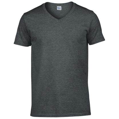 Dark Heather - Side - Gildan Mens Soft Style V-Neck Short Sleeve T-Shirt