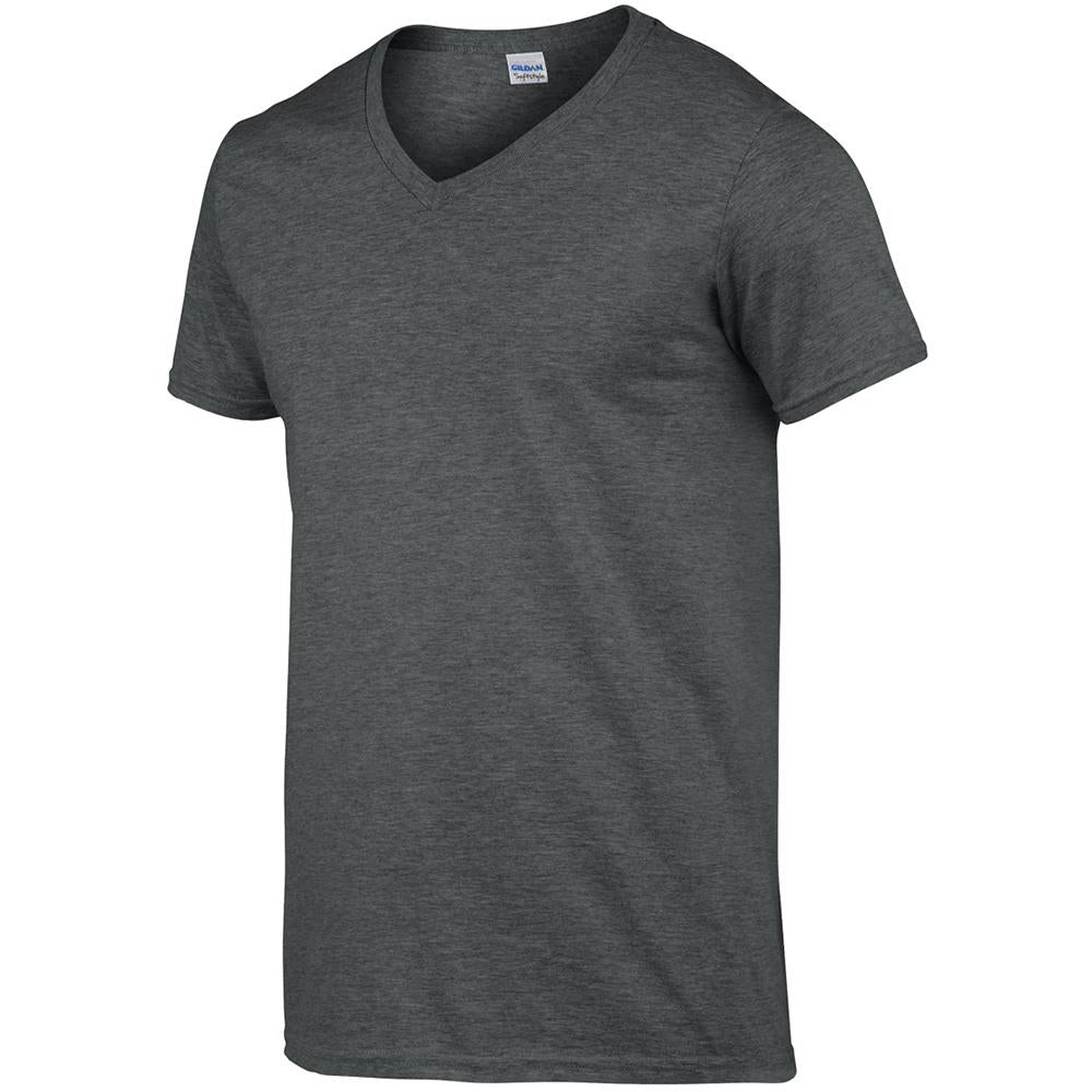 Dark Heather - Pack Shot - Gildan Mens Soft Style V-Neck Short Sleeve T-Shirt