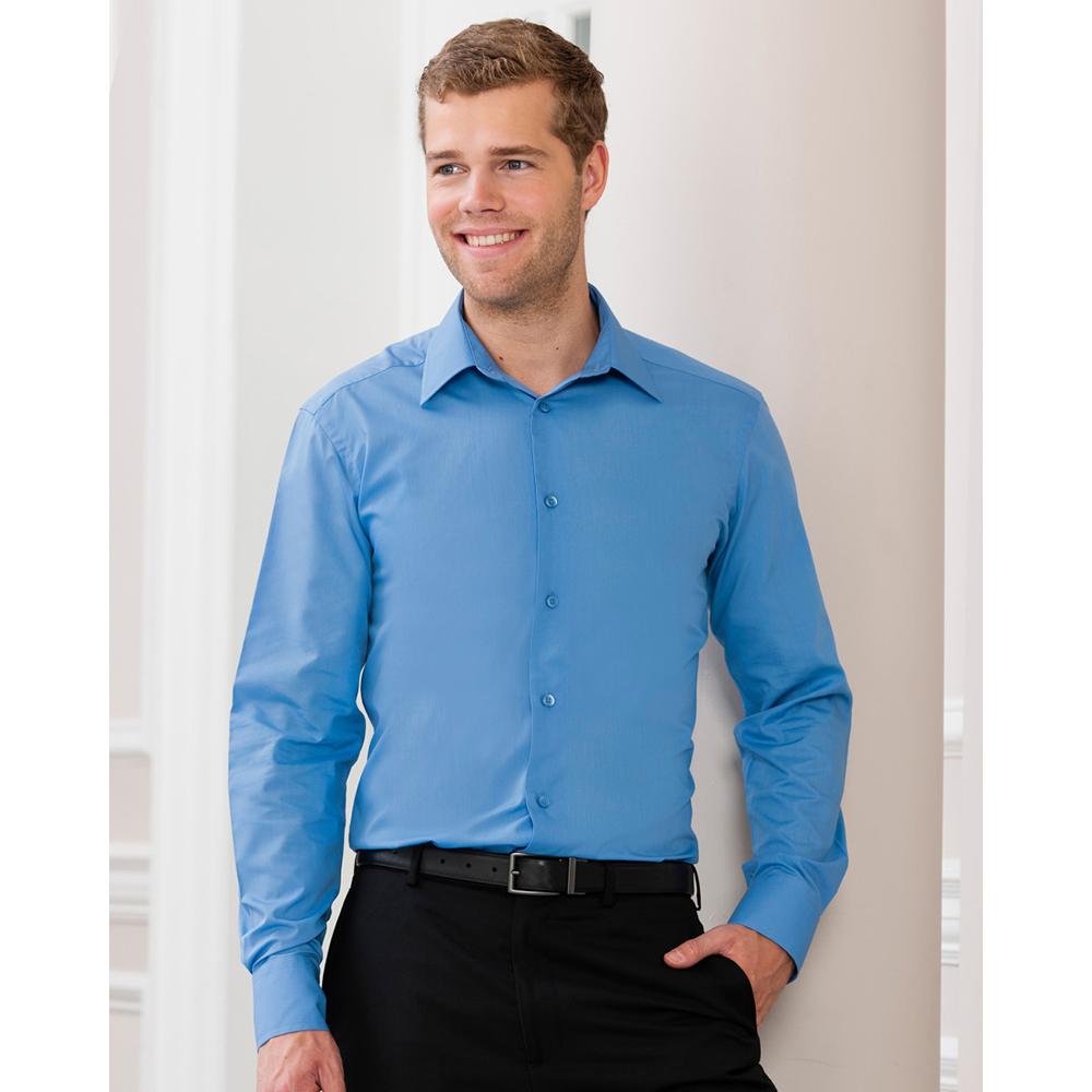 Corporate Blue - Back - Russell Collection Mens Long Sleeve Poly-Cotton Easy Care Tailored Poplin Shirt