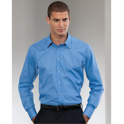 Corporate Blue - Side - Russell Collection Mens Long Sleeve Poly-Cotton Easy Care Tailored Poplin Shirt