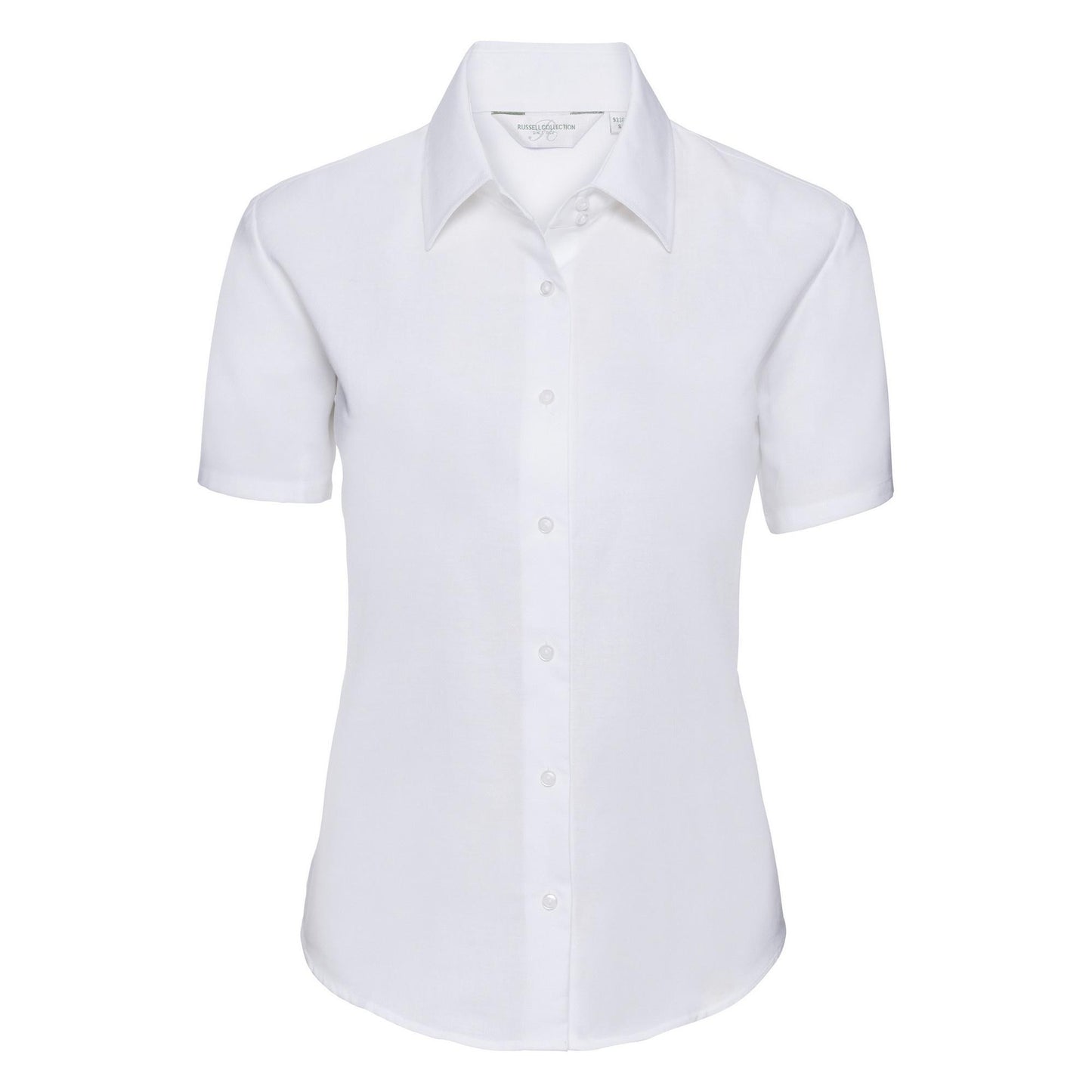 White - Front - Russell Collection Ladies-Womens Short Sleeve Easy Care Oxford Shirt