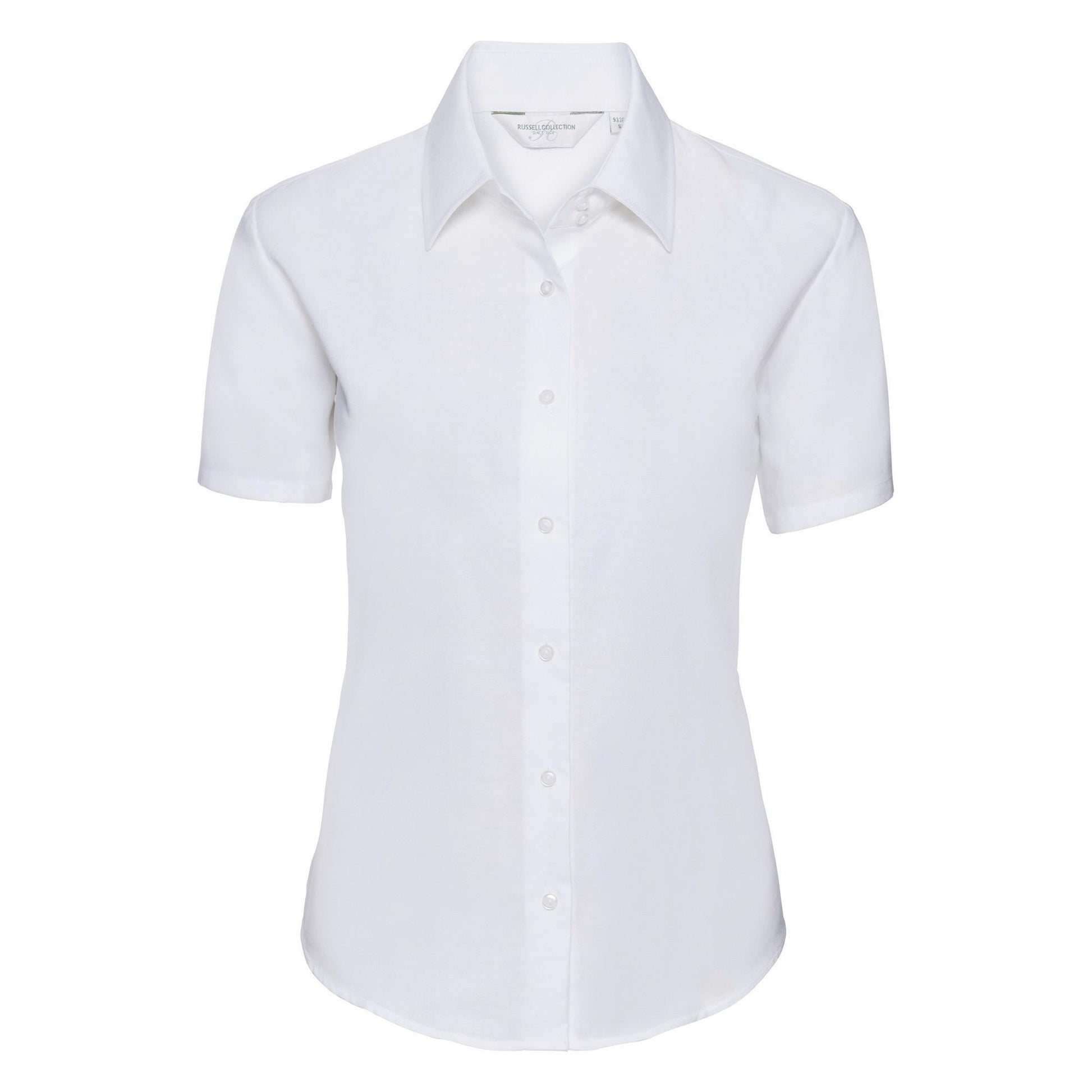 White - Front - Russell Collection Ladies-Womens Short Sleeve Easy Care Oxford Shirt