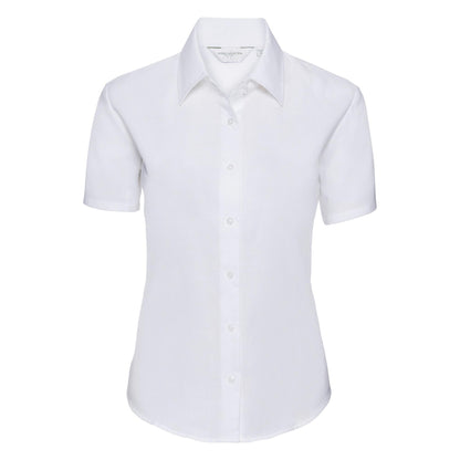 White - Front - Russell Collection Ladies-Womens Short Sleeve Easy Care Oxford Shirt