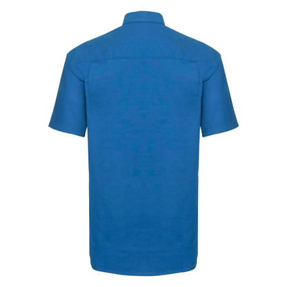Oxford Blue - Back - Russell Collection Mens Short Sleeve Easy Care Oxford Shirt