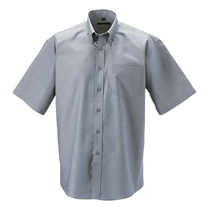 Silver Grey - Side - Russell Collection Mens Short Sleeve Easy Care Oxford Shirt