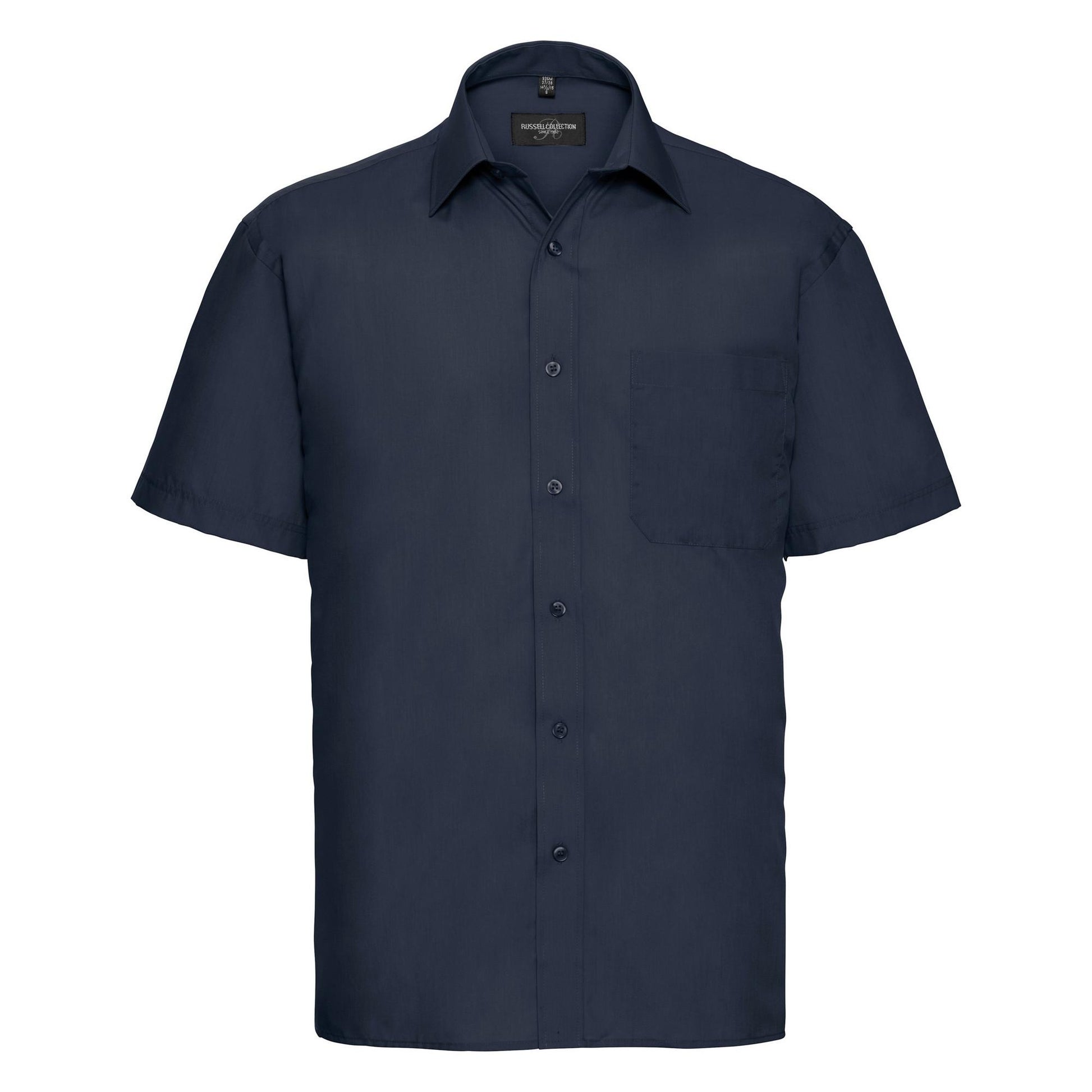 French Navy - Front - Russell Collection Mens Short Sleeve Poly-Cotton Easy Care Poplin Shirt