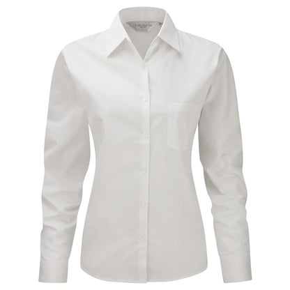 White - Front - Jerzees Ladies-Womens Long Sleeve Pure Cotton Work Shirt