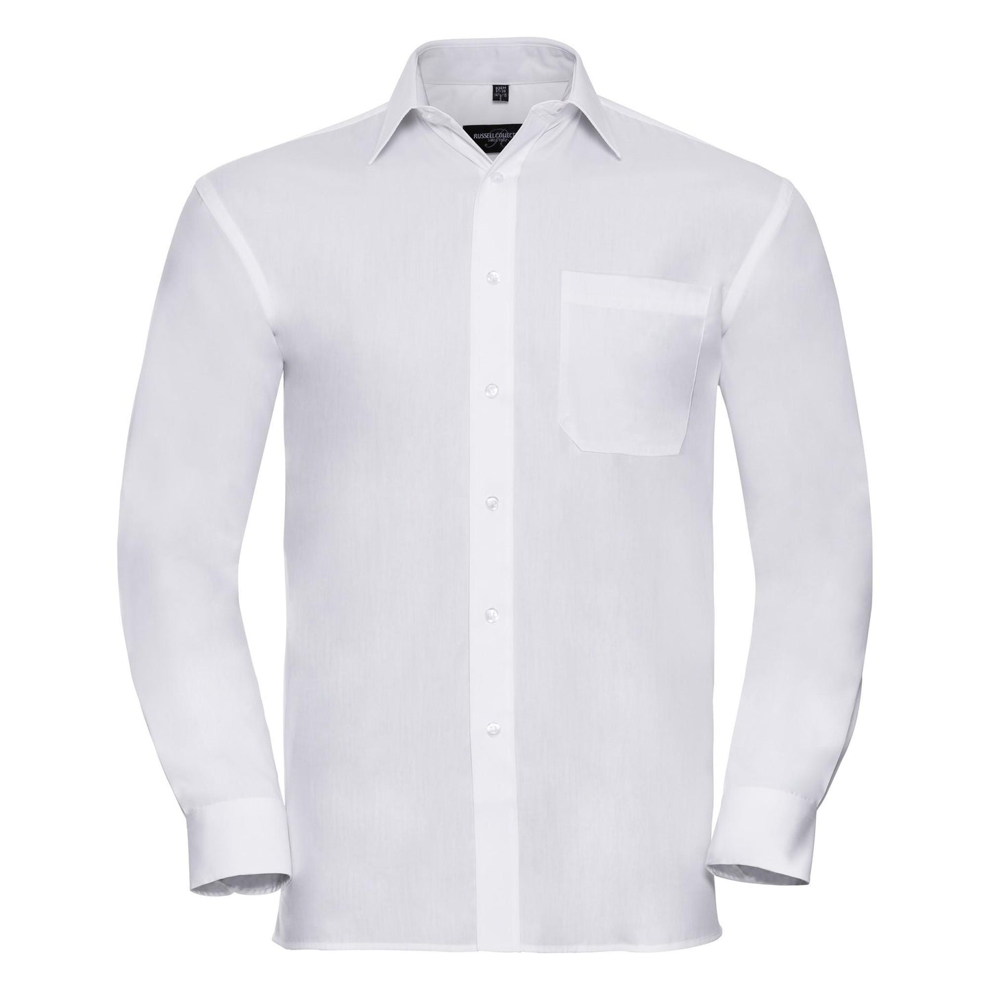 White - Front - Russell Mens Long Sleeve Pure Cotton Work Shirt
