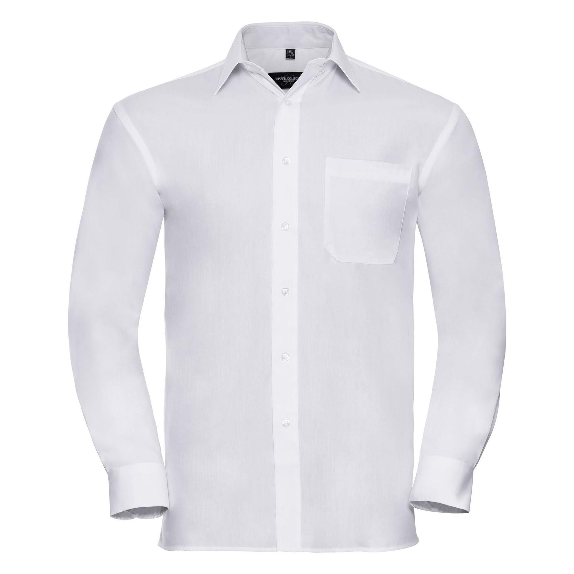White - Front - Russell Mens Long Sleeve Pure Cotton Work Shirt