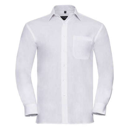 White - Front - Russell Mens Long Sleeve Pure Cotton Work Shirt