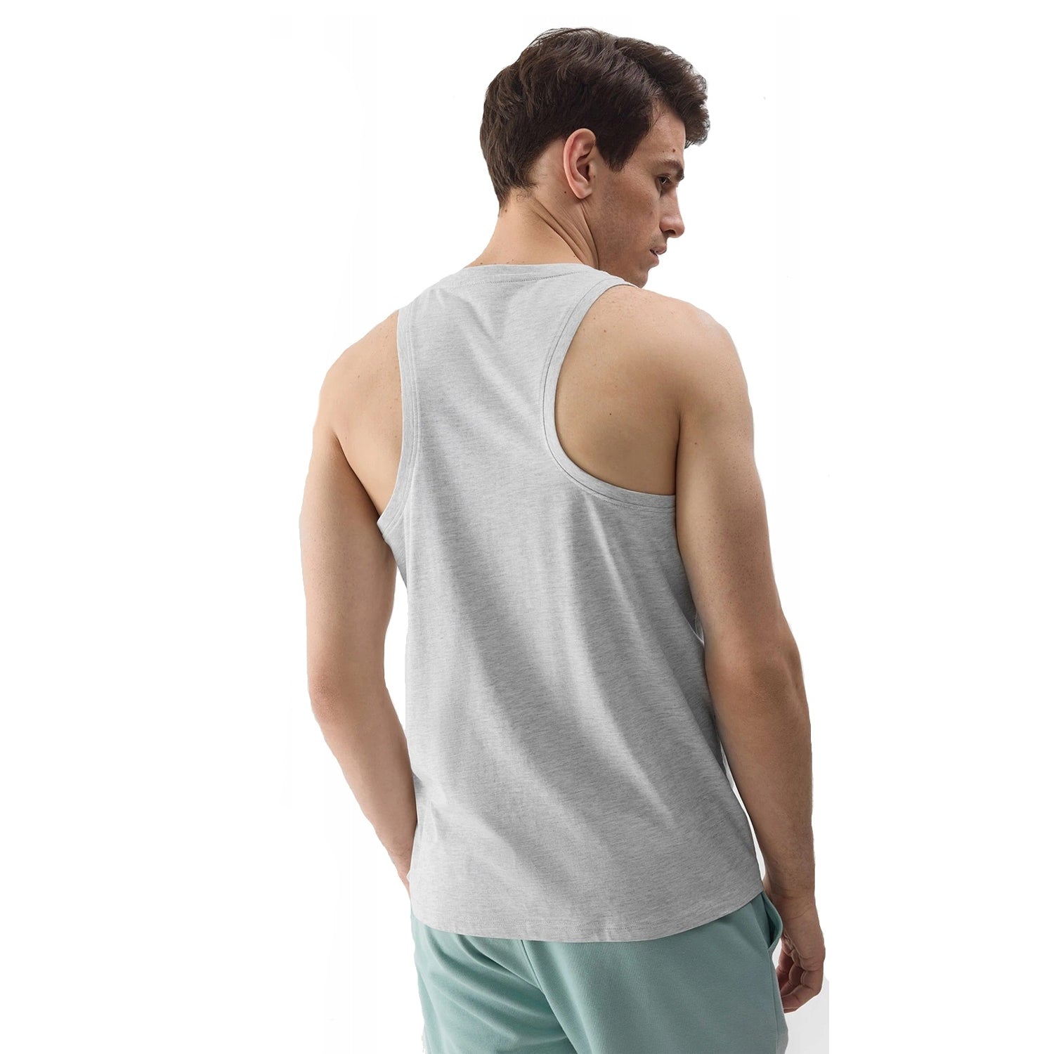Cold Light Grey Melange - Back - 4F Mens Plain Regular Tank Top