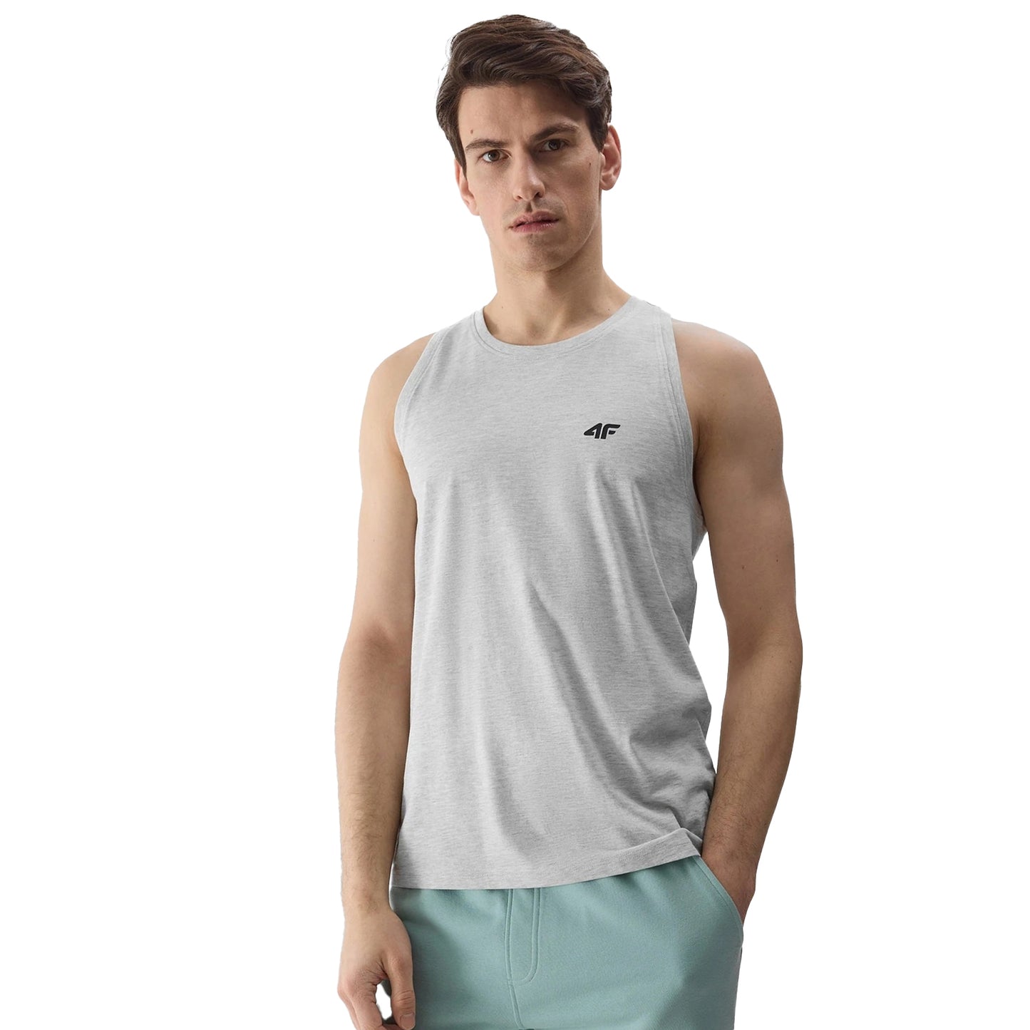 Cold Light Grey Melange - Front - 4F Mens Plain Regular Tank Top