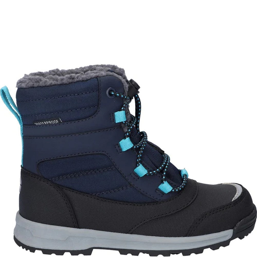 Blue Nights-Black-Peacock Blue - Side - Hi-Tec Childrens-Kids Leo Snow Boots