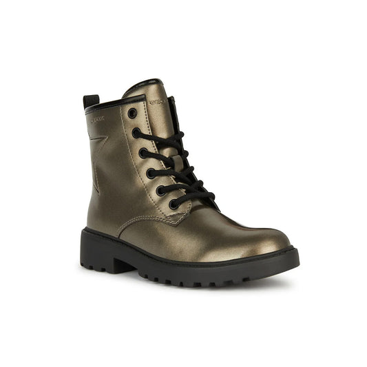 Lead-Black - Front - Geox Girls Casey Ankle Boots