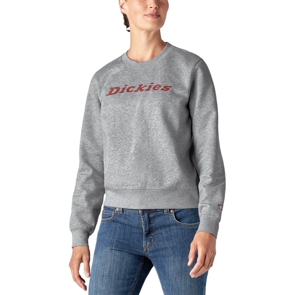 Heather Grey - Front - Dickies Womens-Ladies Wordmark Heavyweight Crew Neck Sweatshirt