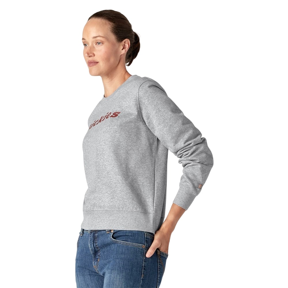 Heather Grey - Side - Dickies Womens-Ladies Wordmark Heavyweight Crew Neck Sweatshirt