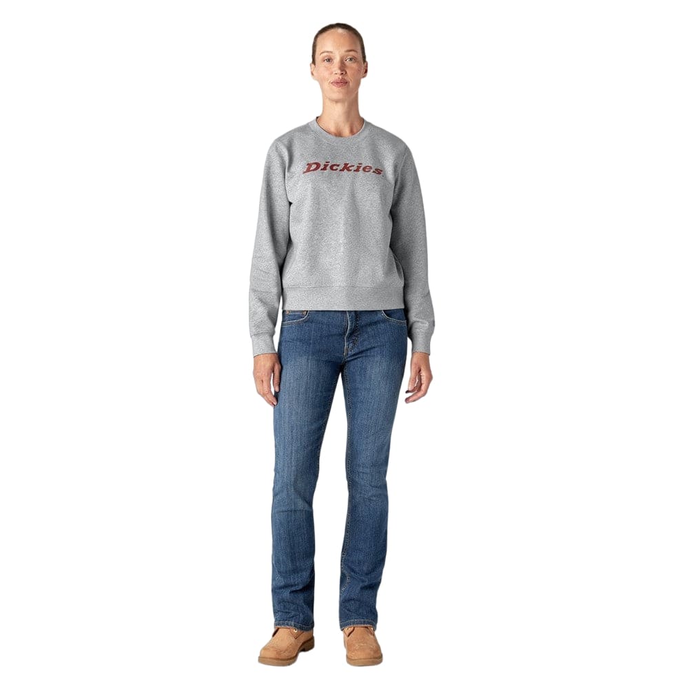 Heather Grey - Lifestyle - Dickies Womens-Ladies Wordmark Heavyweight Crew Neck Sweatshirt