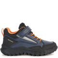 Navy-Orange - Side - Geox Boys Simbyos Abx Waxed Leather Casual Shoes