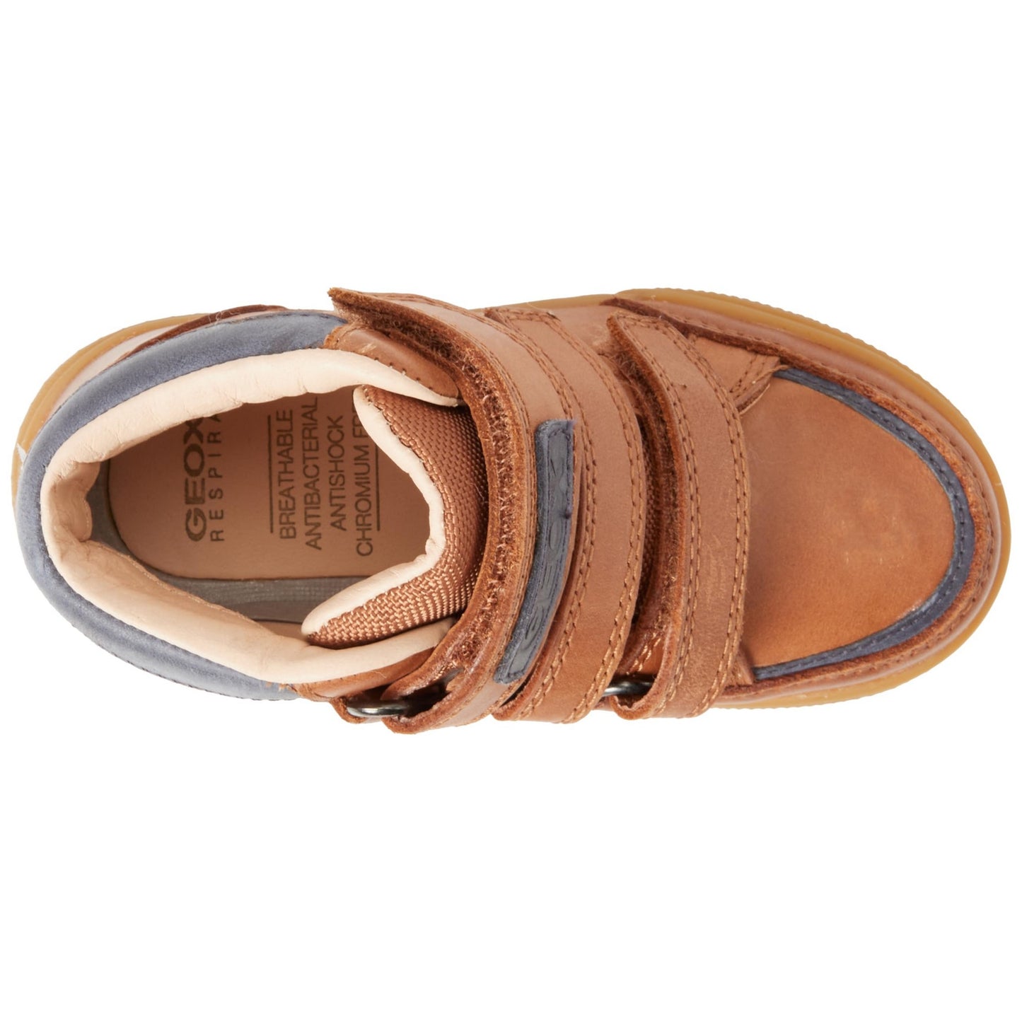 Cognac-Blue - Side - Geox Boys Poseido Leather Trainers