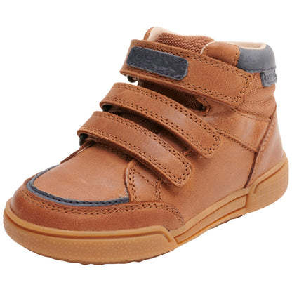 Cognac-Blue - Front - Geox Boys Poseido Leather Trainers
